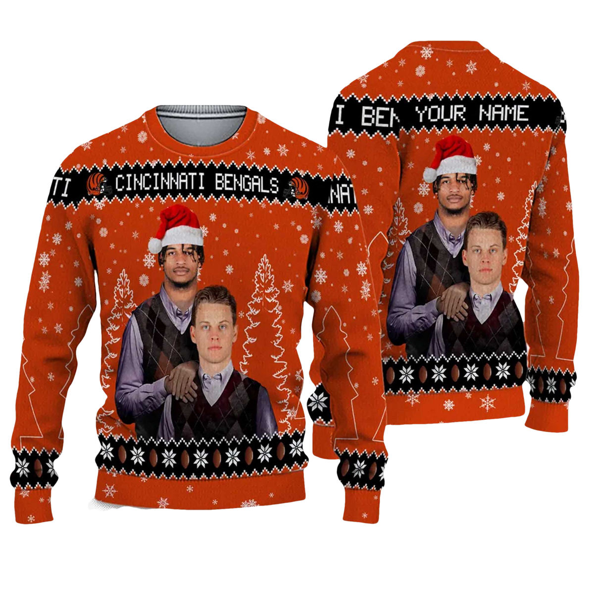 2026 Bengals Ja'Marr Chase x Joe Burrow Football Christmas Ugly Sweater - Moonbestprint