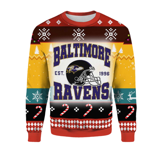2026 Baltimore Ravens EST 1996 Ugly Christmas Sweater - Moonbestprint