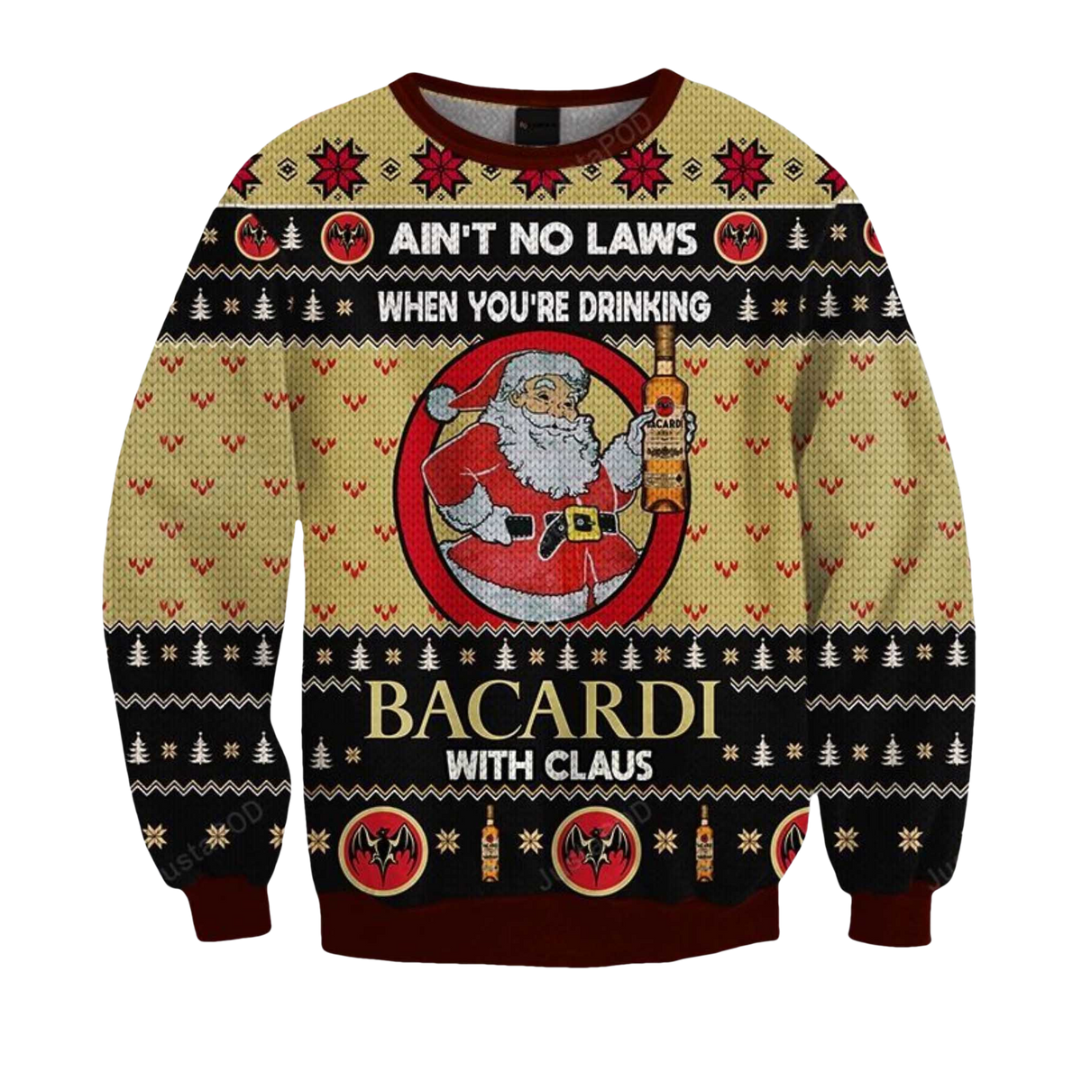 2026 Ain't No Laws When You Drink Bacardi With Claus Christmas Ugly Sweater - Moonbestprint