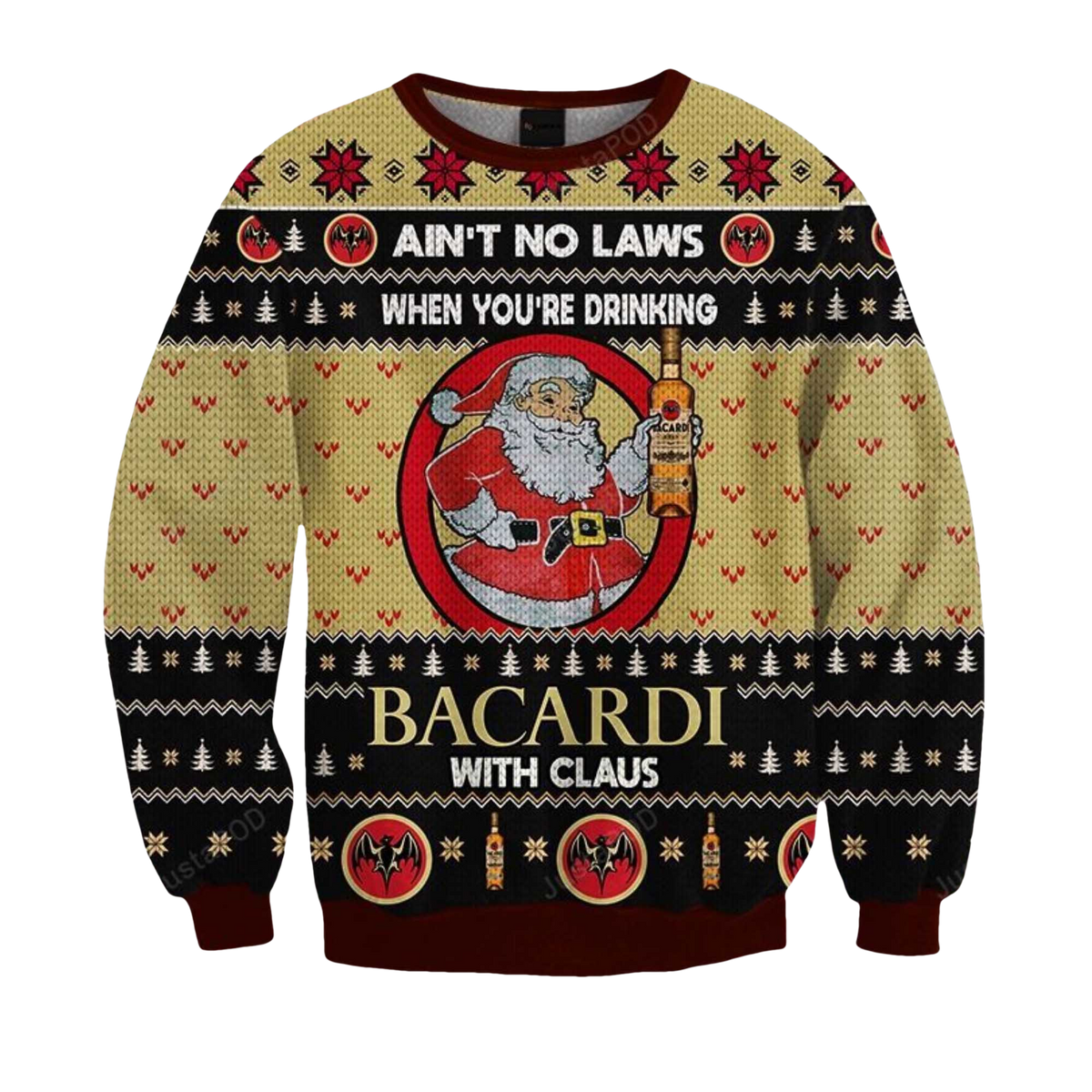 2026 Ain't No Laws When You Drink Bacardi With Claus Christmas Ugly Sweater - Moonbestprint
