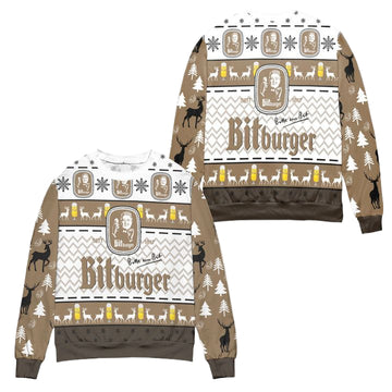 Bitburger Beer Logo Reindeer Pattern Ugly Christmas Sweater ? Usalast