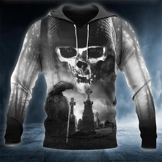 Black And White The Hunt Skull 3D All Over Print Hoodie -Moonbestprint