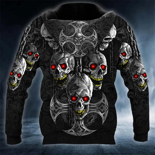 Black Chains Hanging Out Skull 3D All Over Print Hoodie -Moonbestprint