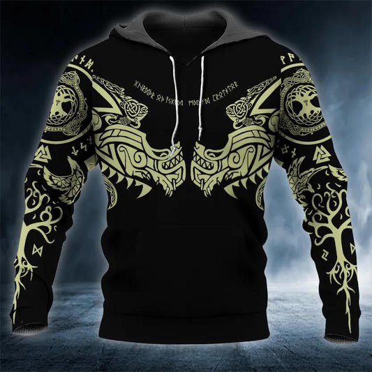 Black Dragons Viking Tattoo 3D All Over Print Hoodie -Moonbestprint
