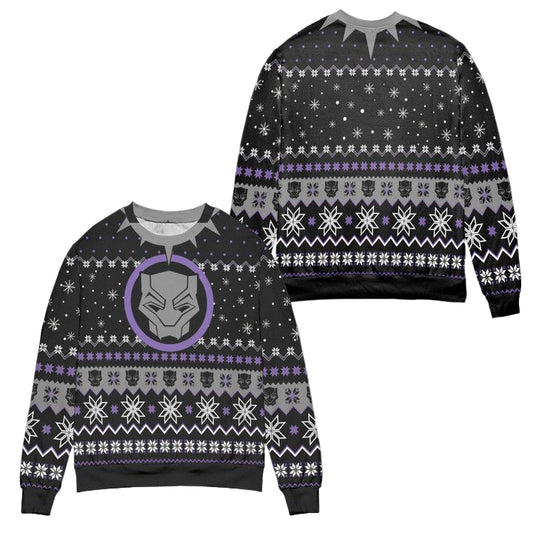 Black Panther Mask Wakanda Snowflake Pattern Ugly Christmas Sweater ? Black ? Usalast
