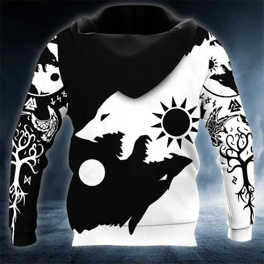Black White Yinyang Werewolves Viking 3D All Over Print Hoodie -Moonbestprint