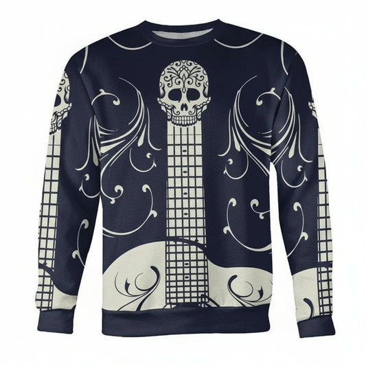 Blue And White Sugar Skull Guitar Sweater ? Usalast
