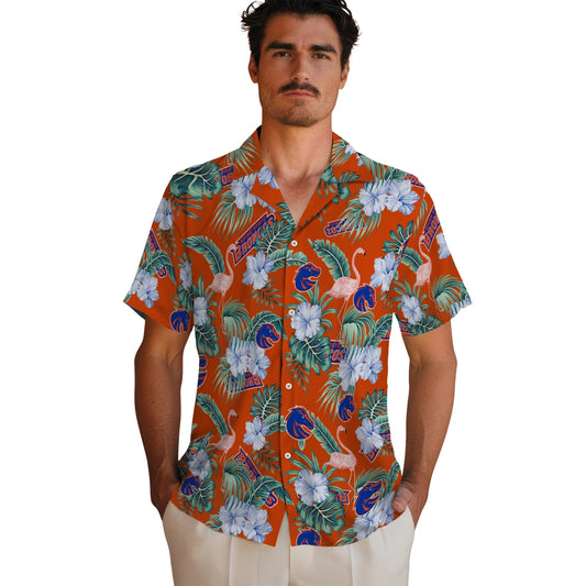 Boise State Broncos Hawaiian Shirt - Flamingo and Hibiscus | Moonbestprint