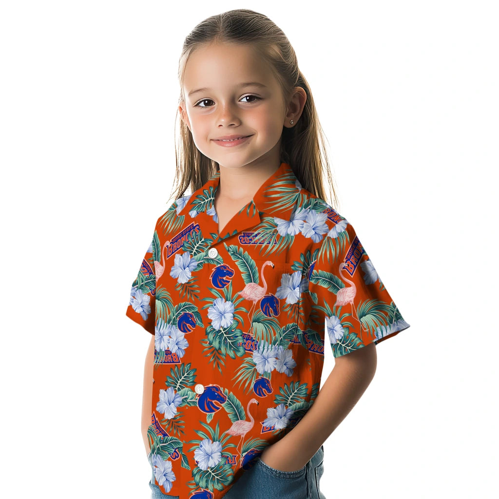 Boise State Broncos Hawaiian Shirt - Flamingo and Hibiscus | Moonbestprint