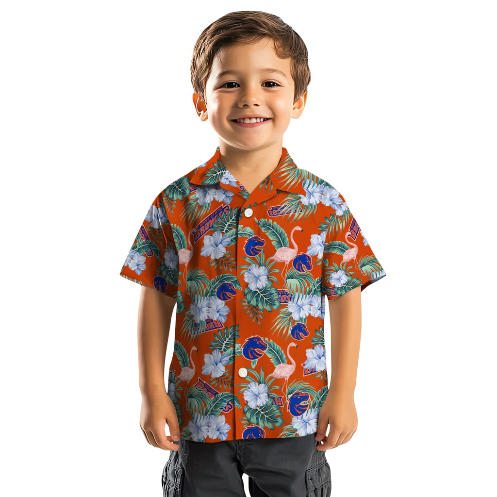 Boise State Broncos Hawaiian Shirt - Flamingo and Hibiscus | Moonbestprint