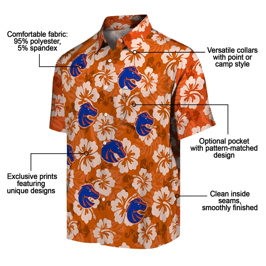 Boise State Broncos Hawaiian Shirt - Hibiscus Cluster | Moonbestprint