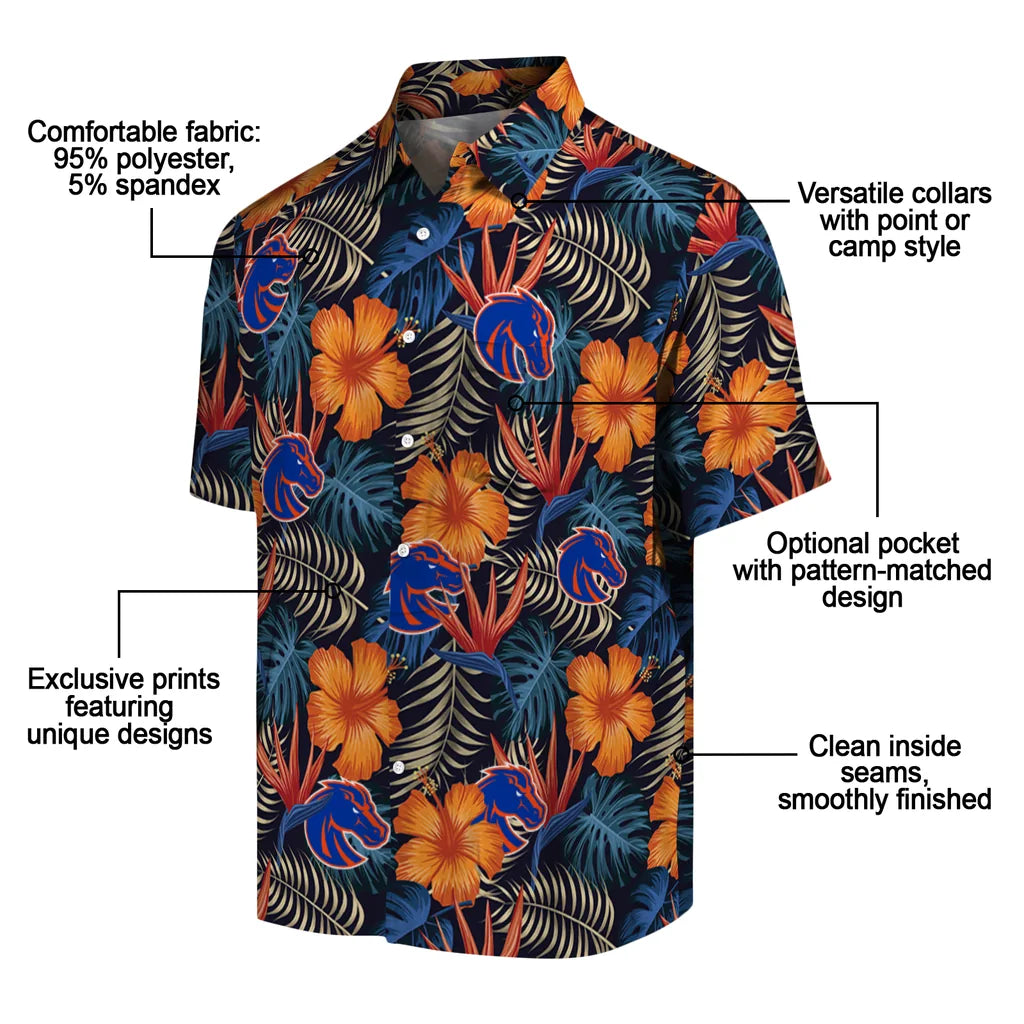 Boise State Broncos Hawaiian Shirt - Hibiscus Foliage | Moonbestprint