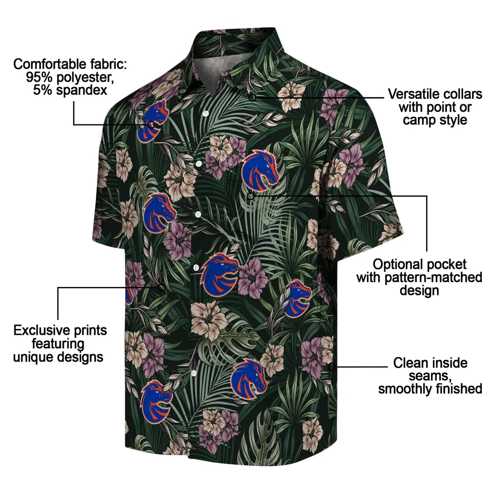 Boise State Broncos Hawaiian Shirt - Hibiscus Leaves Pattern | Moonbestprint