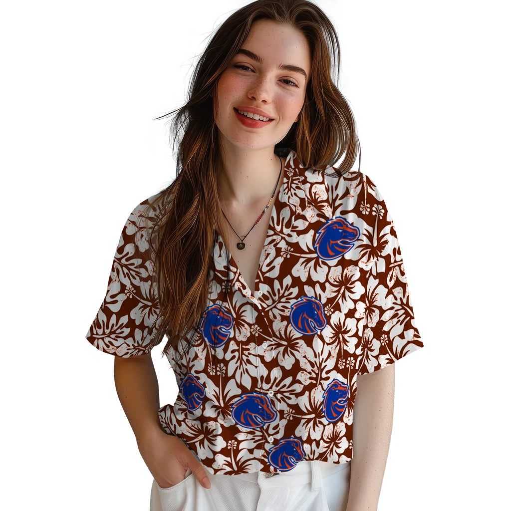 Boise State Broncos Hawaiian Shirt - Hibiscus Motif | Moonbestprint