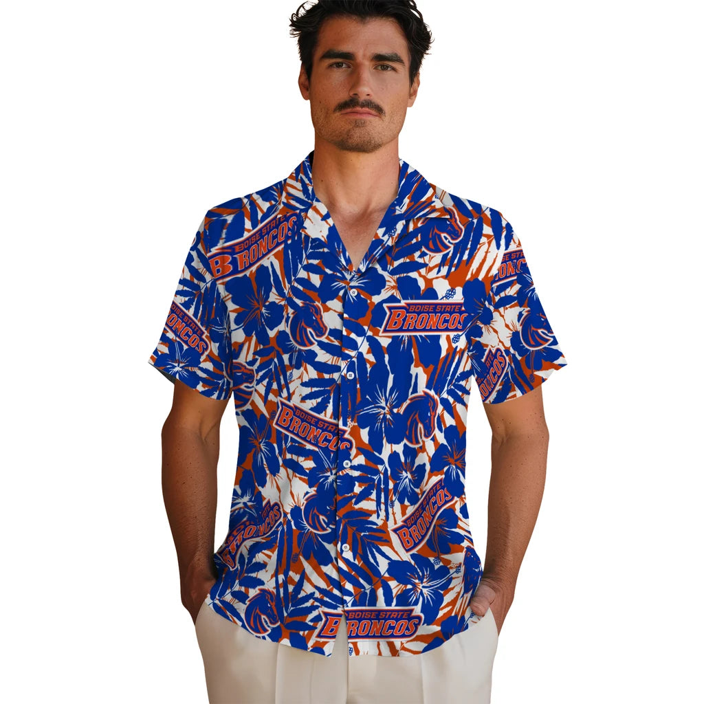Boise State Broncos Hawaiian Shirt - Hibiscus Overlay | Moonbestprint