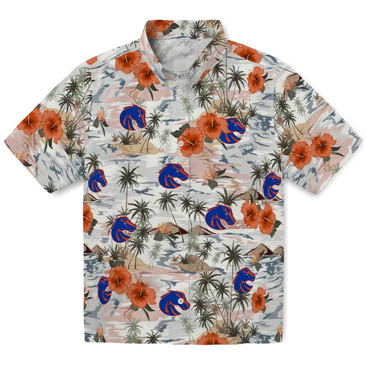 Boise State Broncos Hawaiian Shirt - Hibiscus Seaside | Moonbestprint