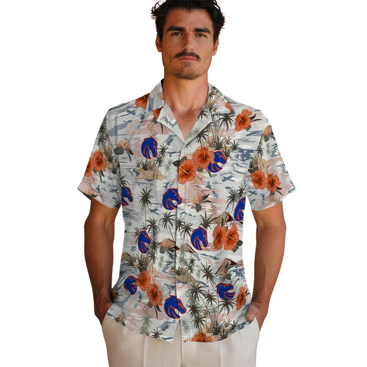 Boise State Broncos Hawaiian Shirt - Hibiscus Seaside | Moonbestprint