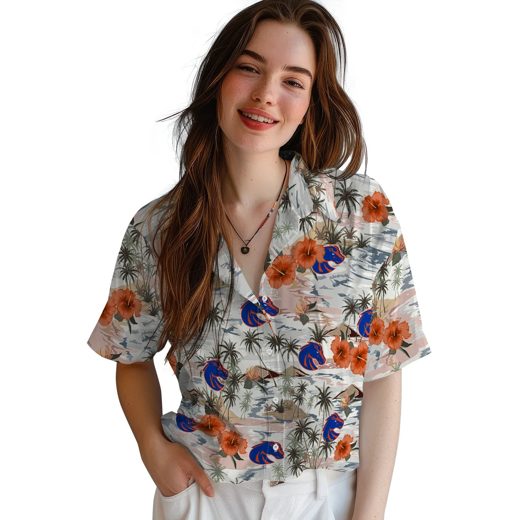 Boise State Broncos Hawaiian Shirt - Hibiscus Seaside | Moonbestprint
