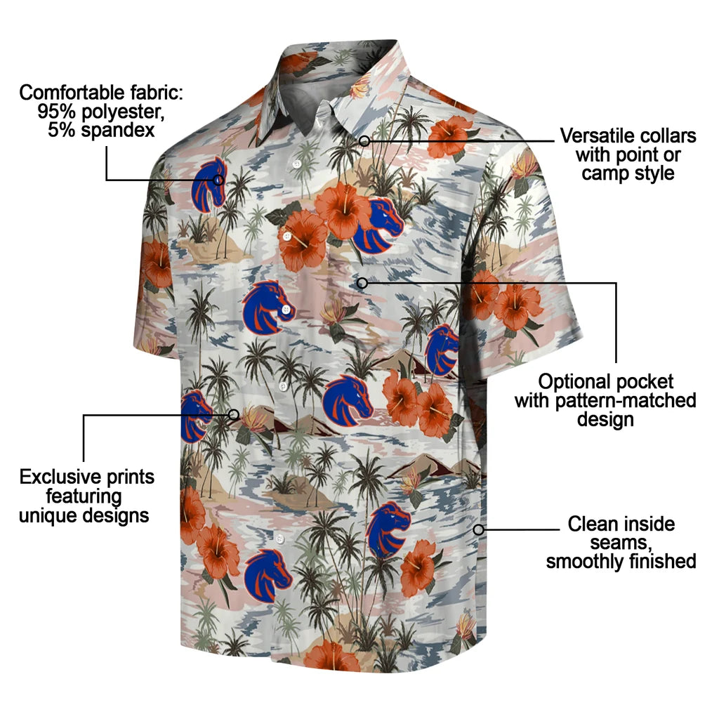 Boise State Broncos Hawaiian Shirt - Hibiscus Seaside | Moonbestprint