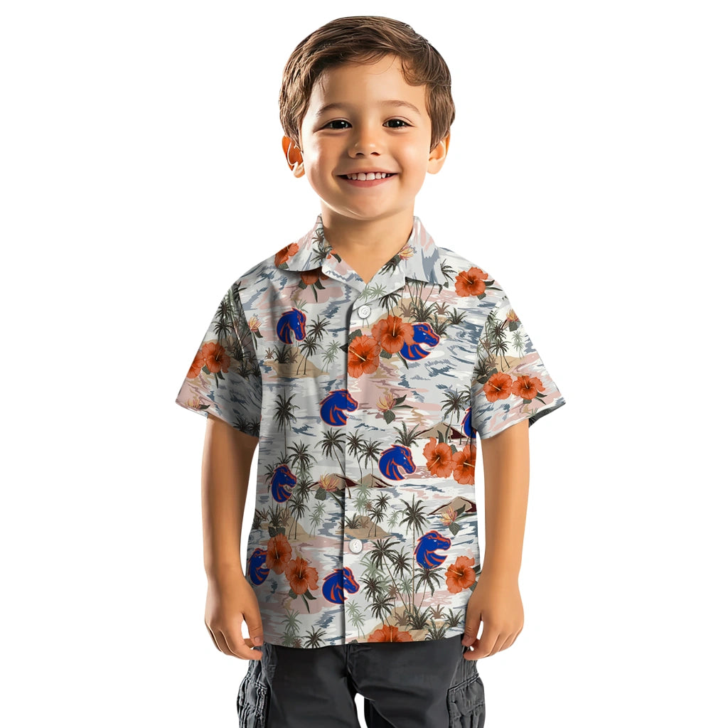 Boise State Broncos Hawaiian Shirt - Hibiscus Seaside | Moonbestprint