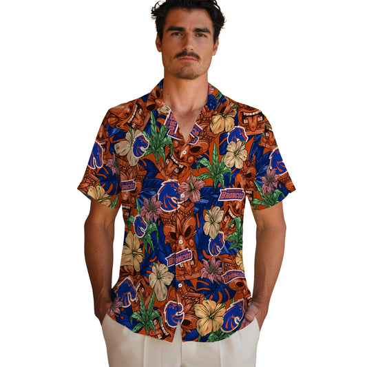 Boise State Broncos Hawaiian Shirt - Hibiscus Tiki Jungle | Moonbestprint