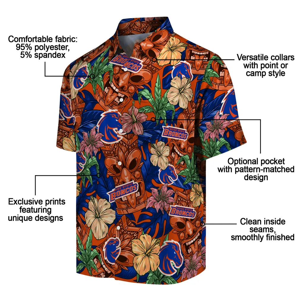 Boise State Broncos Hawaiian Shirt - Hibiscus Tiki Jungle | Moonbestprint