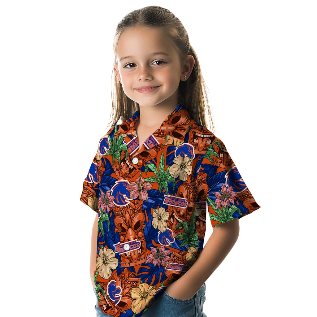 Boise State Broncos Hawaiian Shirt - Hibiscus Tiki Jungle | Moonbestprint
