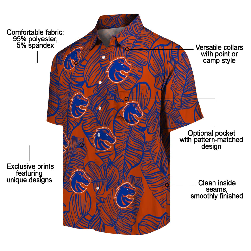 Boise State Broncos Hawaiian Shirt - Leaf Outline | Moonbestprint