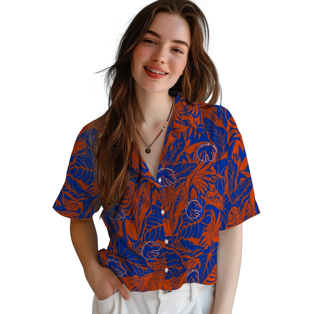 Boise State Broncos Hawaiian Shirt - Monstera Layer | Moonbestprint