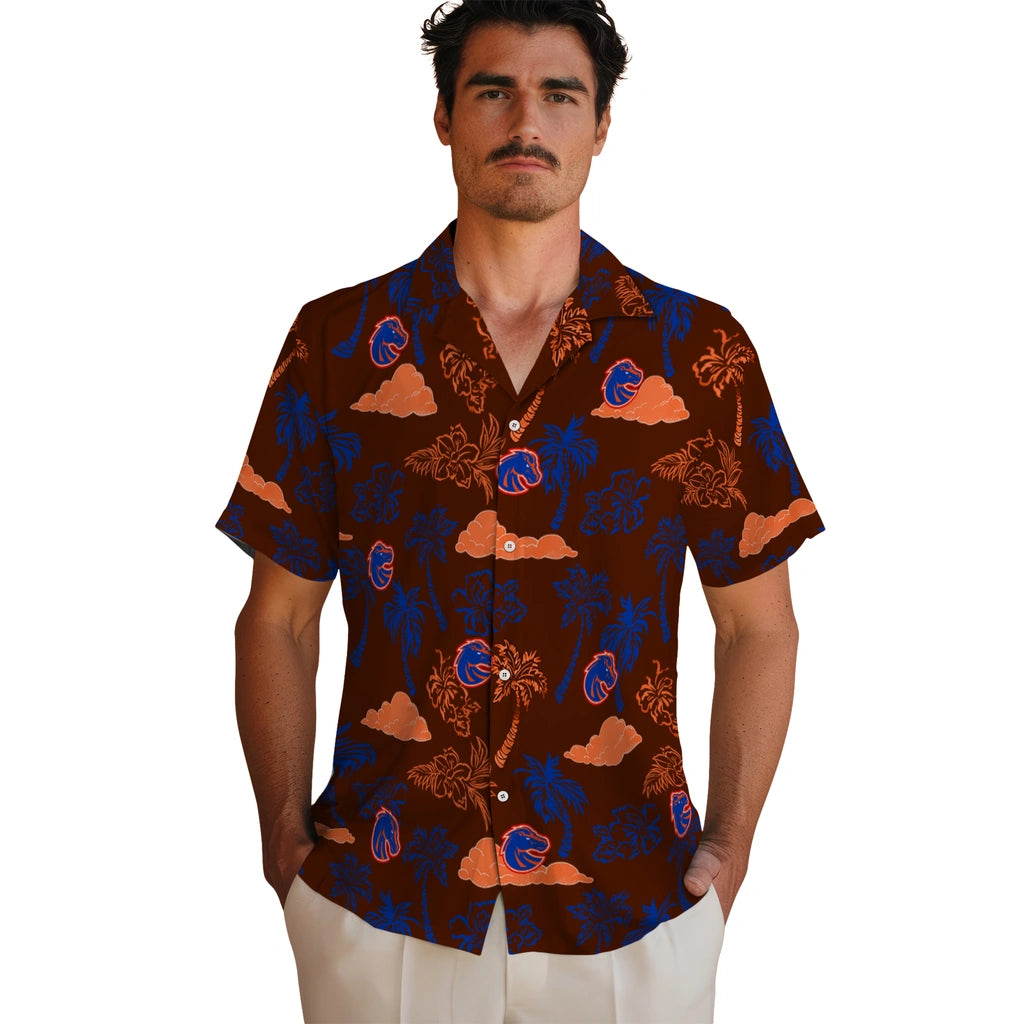 Boise State Broncos Hawaiian Shirt - Palm And Clouds | Moonbestprint