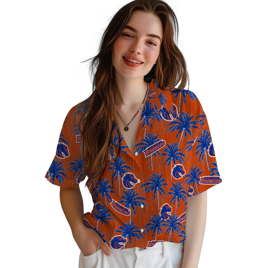 Boise State Broncos Hawaiian Shirt - Palm Tree Motif | Moonbestprint