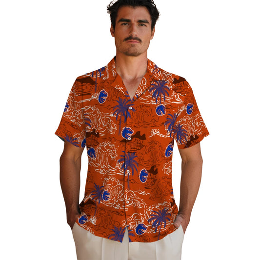 Boise State Broncos Hawaiian Shirt - Wave Palm | Moonbestprint