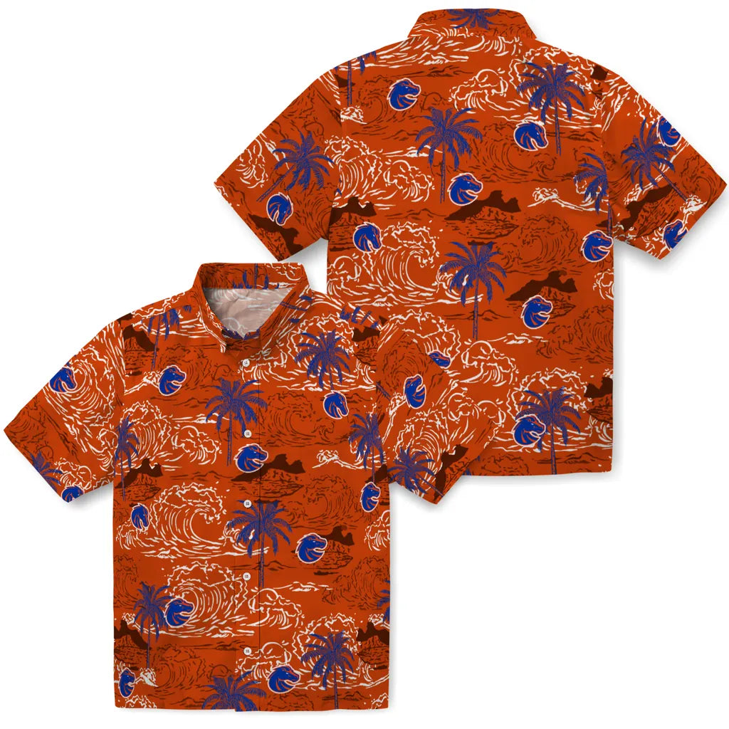 Boise State Broncos Hawaiian Shirt - Wave Palm | Moonbestprint