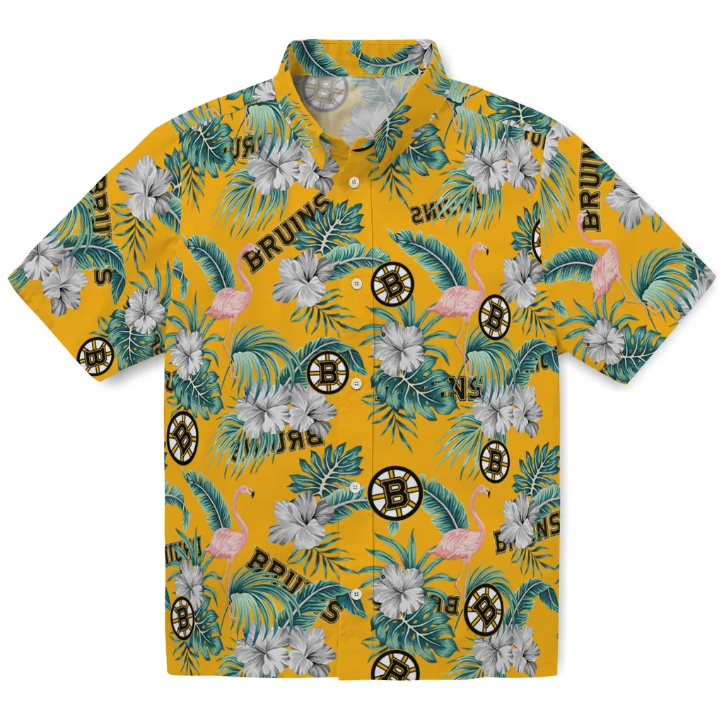 Boston Bruins Hawaiian Shirt - Flamingo and Hibiscus – Moonbestprint