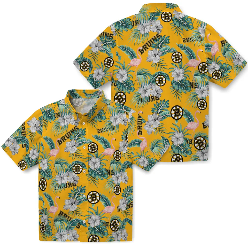 Boston Bruins Hawaiian Shirt - Flamingo and Hibiscus – Moonbestprint