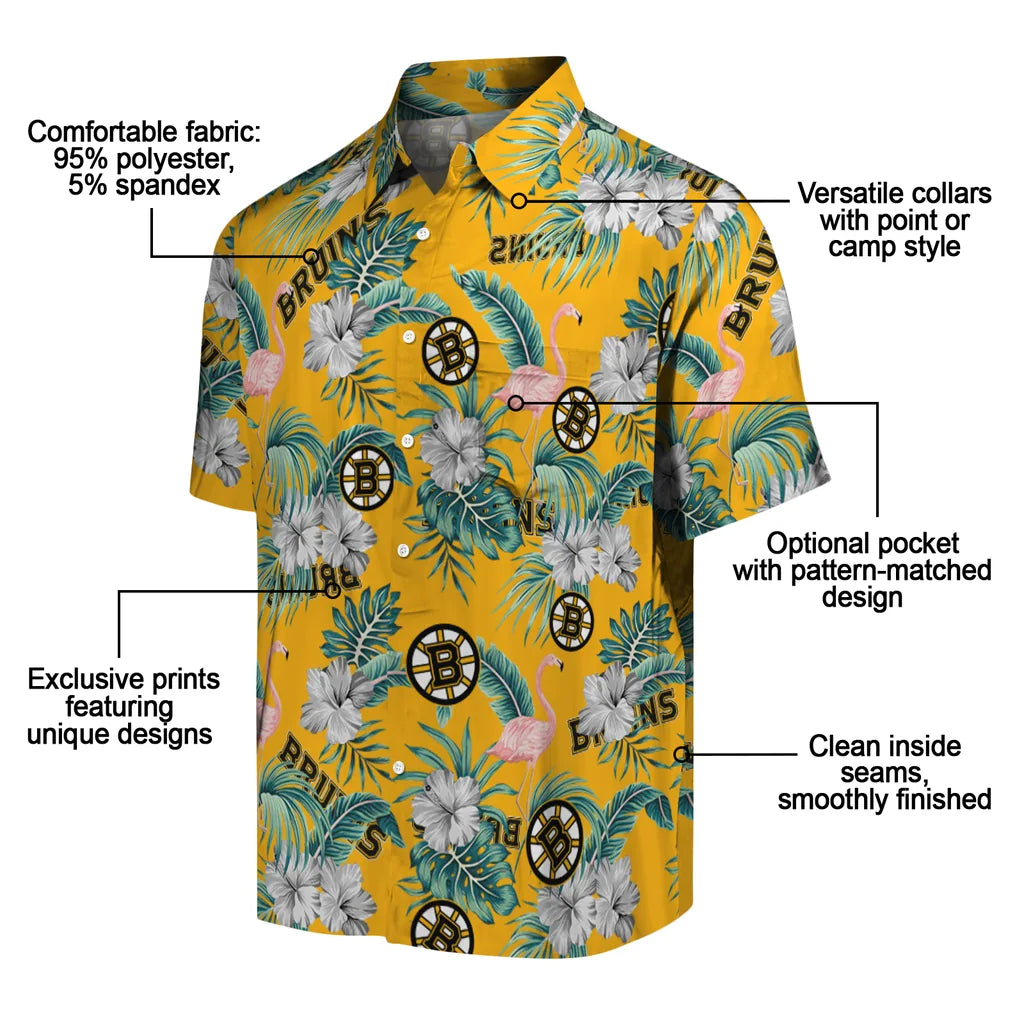 Boston Bruins Hawaiian Shirt - Flamingo and Hibiscus – Moonbestprint