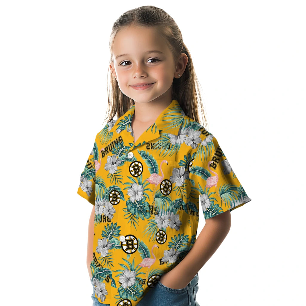 Boston Bruins Hawaiian Shirt - Flamingo and Hibiscus – Moonbestprint