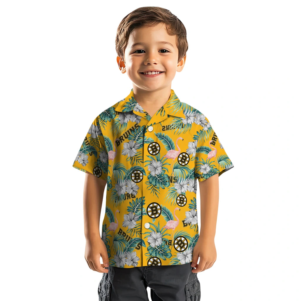 Boston Bruins Hawaiian Shirt - Flamingo and Hibiscus – Moonbestprint