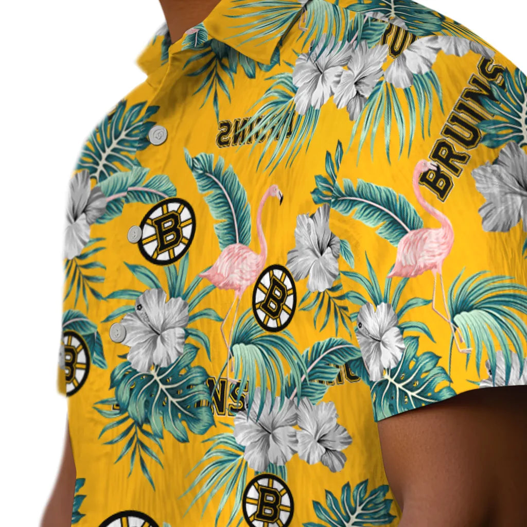 Boston Bruins Hawaiian Shirt - Flamingo and Hibiscus – Moonbestprint