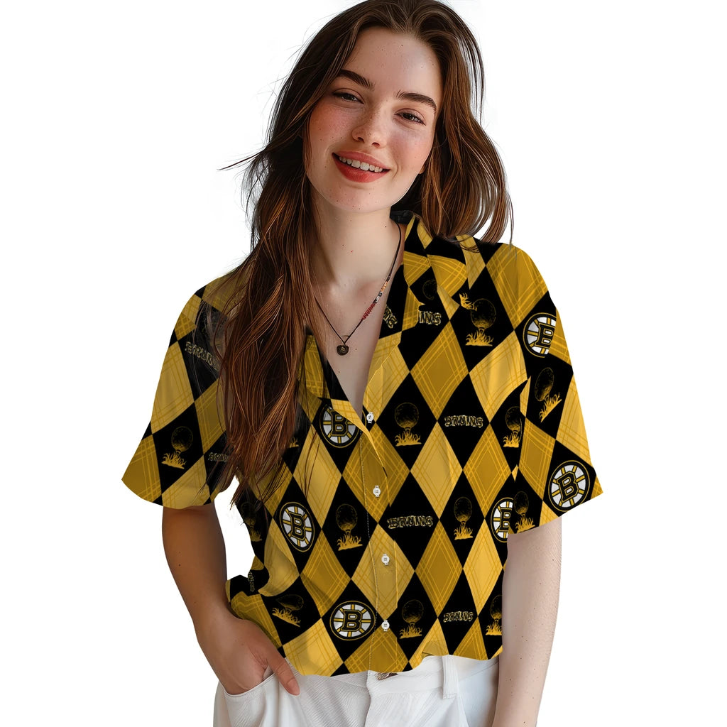 Boston Bruins Hawaiian Shirt - Golfing Plaid – Moonbestprint
