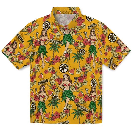 Boston Bruins Hawaiian Shirt - Hawaiian Girls Design - Moonbestprint