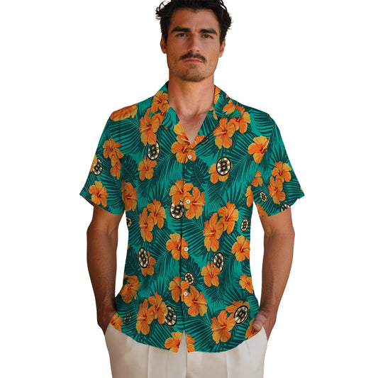 Boston Bruins Hawaiian Shirt - Hibiscus and Palm Leaves - Moonbestprint