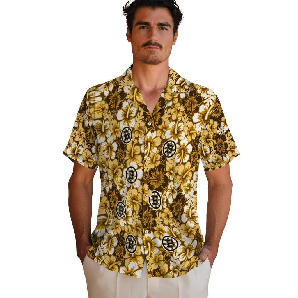 Boston Bruins Hawaiian Shirt - Hibiscus Blooms | Moonbestprint