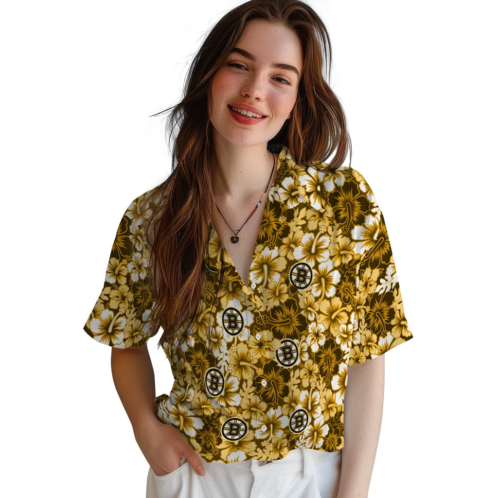 Boston Bruins Hawaiian Shirt - Hibiscus Blooms | Moonbestprint