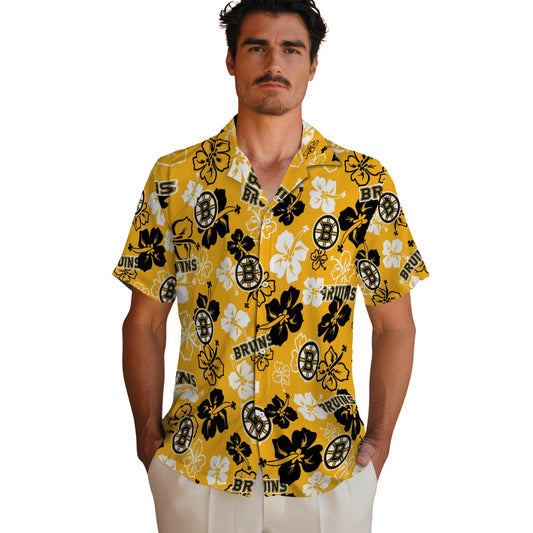 Boston Bruins Hawaiian Shirt - Hibiscus Flower Design - Moonbestprint