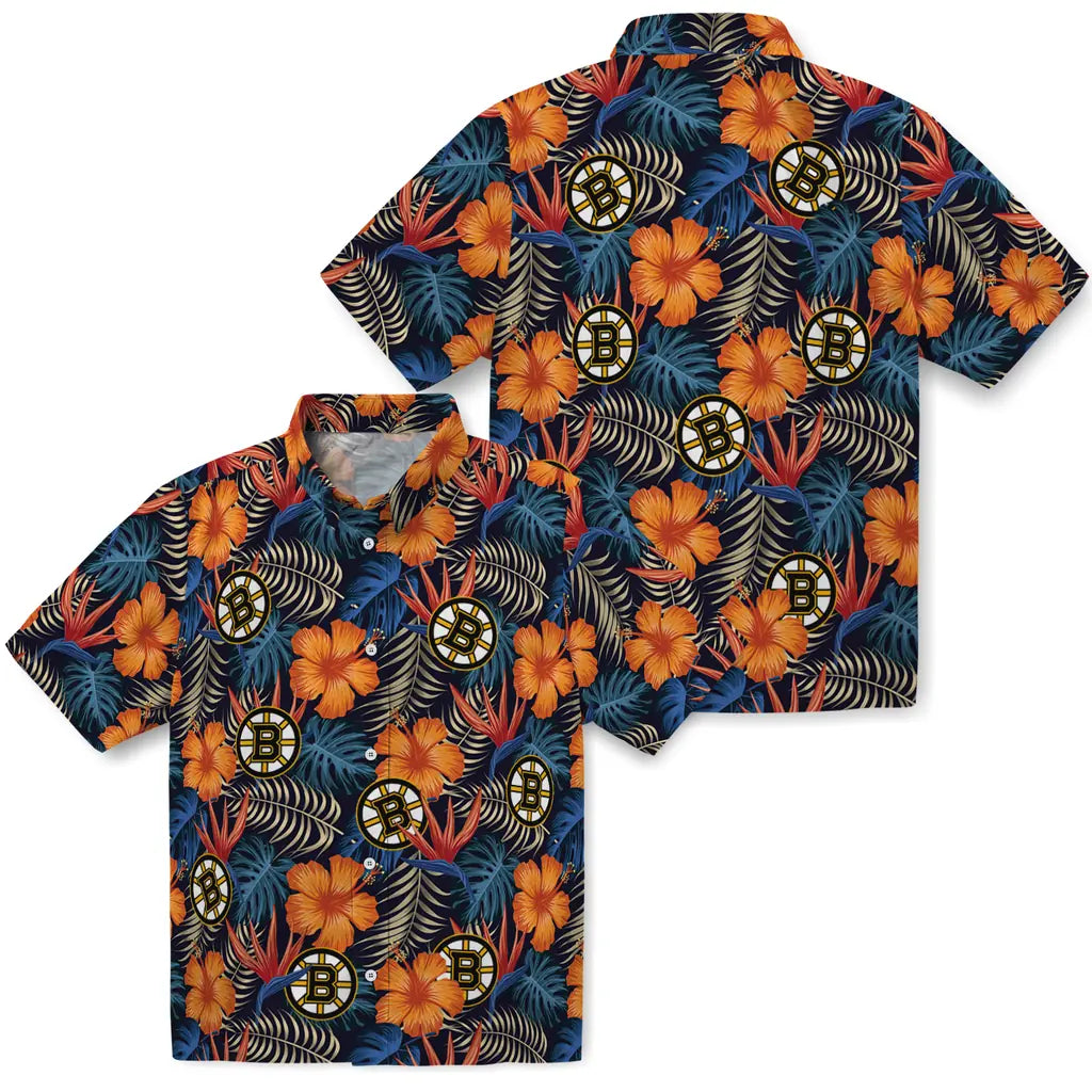 Boston Bruins Hawaiian Shirt - Hibiscus Foliage – Moonbestprint