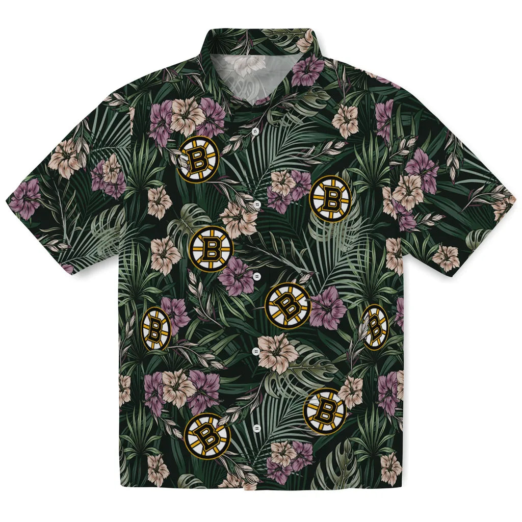 Boston Bruins Hawaiian Shirt - Hibiscus Leaves Pattern – Moonbestprint