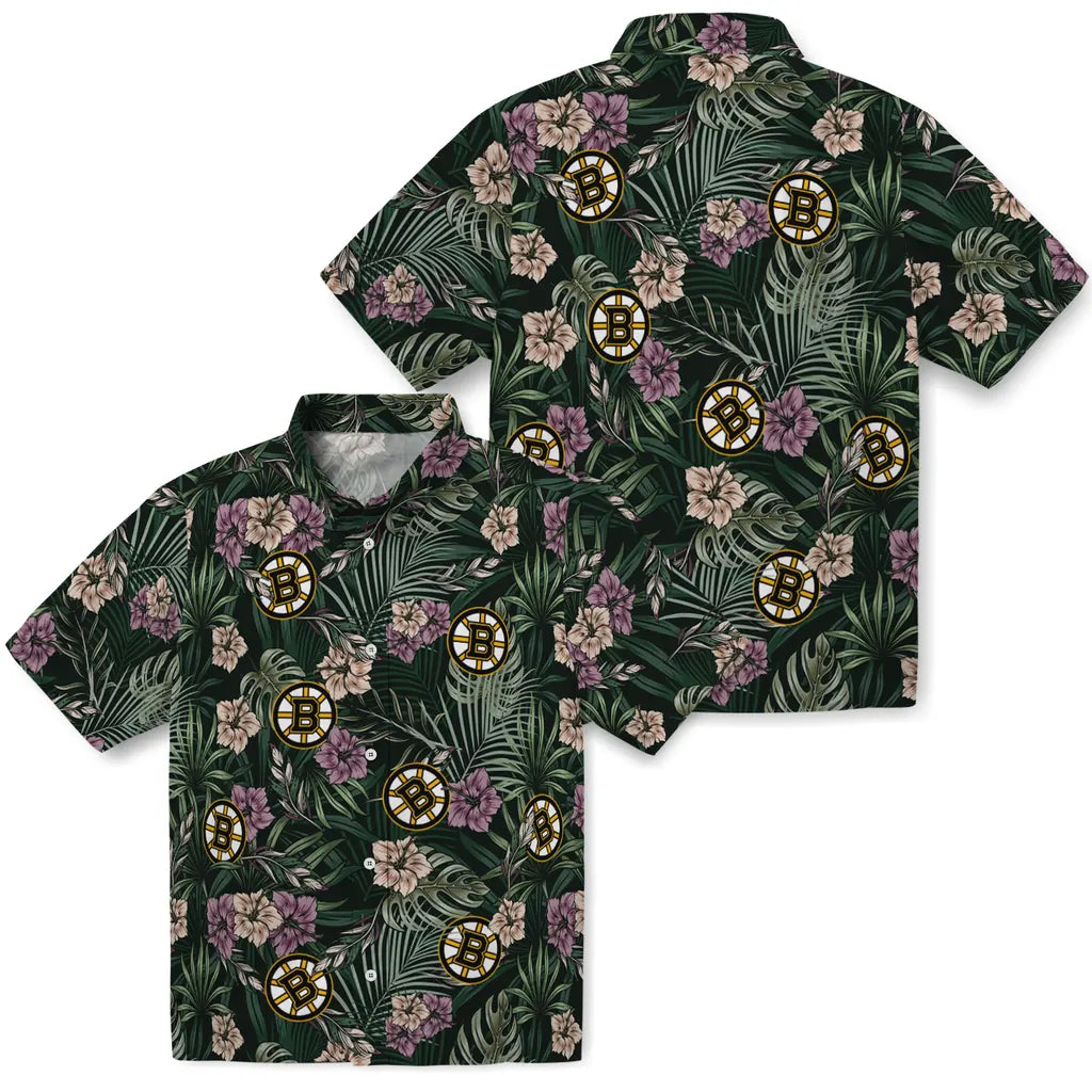 Boston Bruins Hawaiian Shirt - Hibiscus Leaves Pattern – Moonbestprint