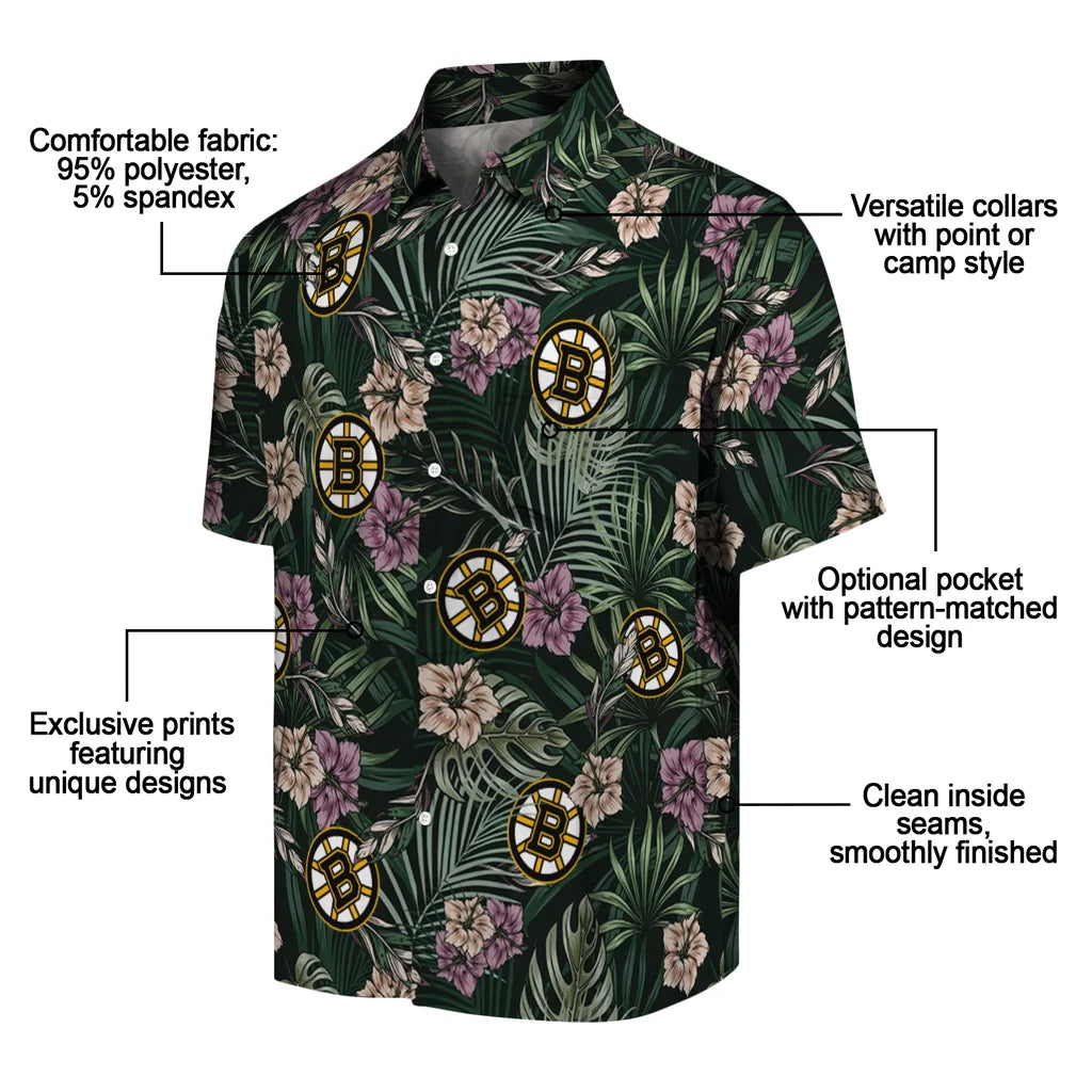 Boston Bruins Hawaiian Shirt - Hibiscus Leaves Pattern – Moonbestprint