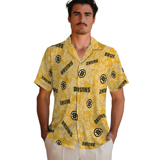 Boston Bruins Hawaiian Shirt - Hibiscus Oasis - Moonbestprint